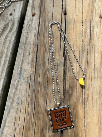 Fancy Scroll Letter 'T' Initial Leather Pendant Necklace