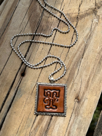Fancy Scroll Letter 'T' Initial Leather Pendant Necklace