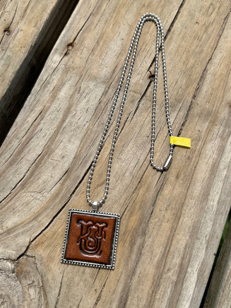 Fancy Scroll Letter 'U' Initial Leather Pendant Necklace