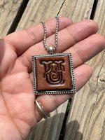 Fancy Scroll Letter 'U' Initial Leather Pendant Necklace