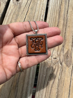 Fancy Scroll Letter 'V' Initial Leather Pendant Necklace