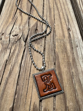 Fancy Scroll Letter 'Z' Initial Leather Pendant Necklace