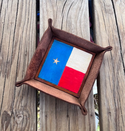 Hand Painted Texas Flag Leather Valet Tray