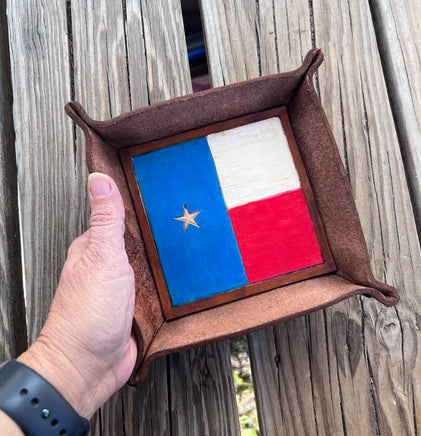 Hand Painted Texas Flag Leather Valet Tray