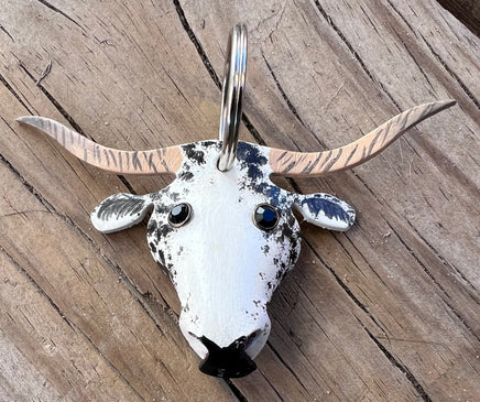 Hand Painted Texas Longhorn Leather Keychain