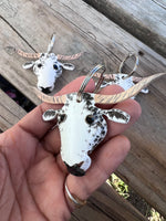 Black Speckled Texas Longhorn Leather Keychain