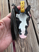 Hand Painted Black and White Paint Horse Face Key Chain