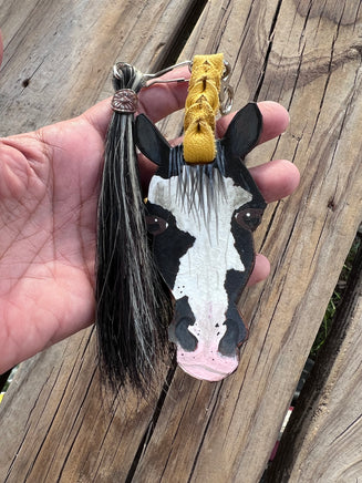 Hand Painted Black and White Paint Horse Face Key Chain