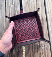 Cross Hatch Stamped Leather Valet Tray