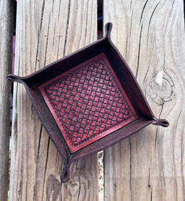 Cross Hatch Stamped Leather Valet Tray