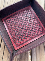 Cross Hatch Stamped Leather Valet Tray