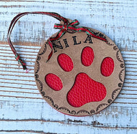 Personalized Leather Dog Paw Christmas Ornament