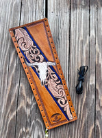 Longhorn Skull and Feathers Leather Show Stick Wrap