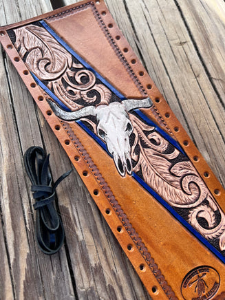 Longhorn Skull and Feathers Leather Show Stick Wrap