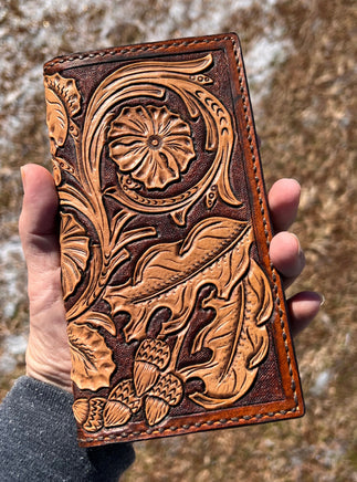 Fully Carved Leather Men's Roper Style Long Wallet