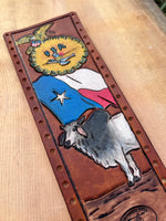 Brahma Bull and Texas Flag Painted Leather Show Stick Wrap