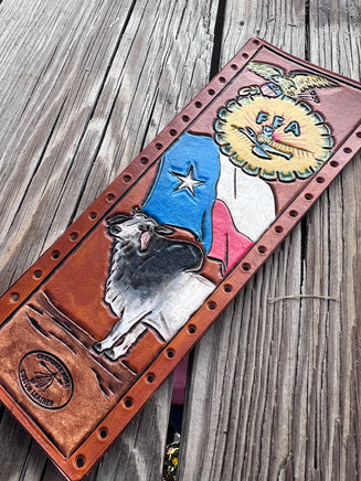 Brahma Bull and Texas Flag Painted Leather Show Stick Wrap