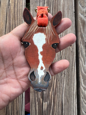 Hand Painted Dark Chestnut Horse Face Key Chain