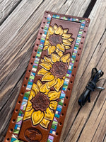 Sunflowers and Turquoise Border Leather Show Stick Wrap