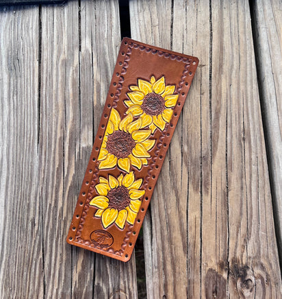 Carved Sunflower Trio Leather Show Stick Wrap