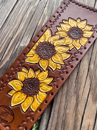 Carved Sunflower Trio Leather Show Stick Wrap