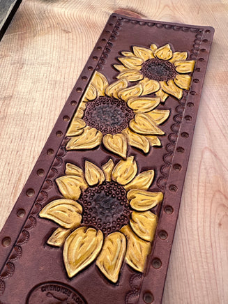Carved Sunflower Trio Leather Show Stick Wrap