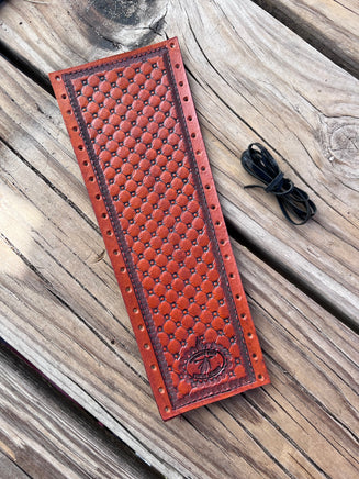 Hand Stamped Quilted Design Custom Leather Show Stick Wrap