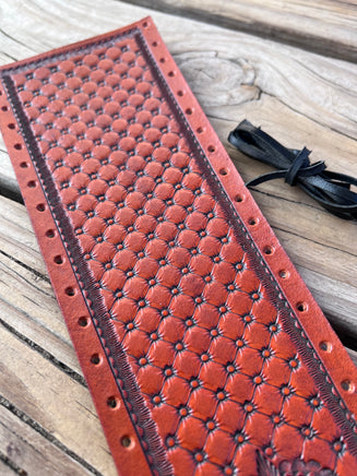 Hand Stamped Quilted Design Custom Leather Show Stick Wrap
