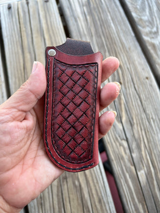 Leather Pocket Knife Sheath Hand Stamped Design