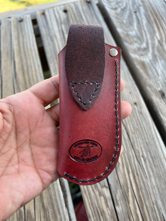 Leather Pocket Knife Sheath Hand Stamped Design