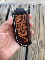 Custom Leather Vertical Carry Floral Carved Knife Sheath