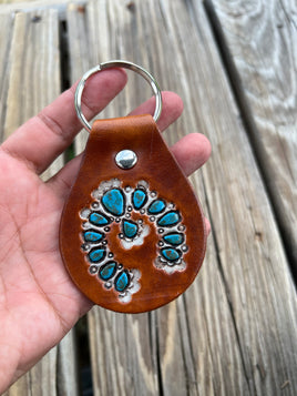 Custom Order - Painted Squash Blossom Leather Key Fob