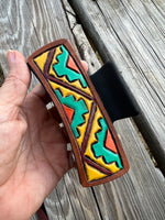Custom Leather Hand Painted Aztec Design Hair Claw Clip