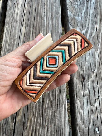 Custom Leather Aztec Lines Hair Claw Clip