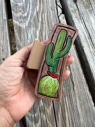 Custom Leather Hand Painted Cactus Hair Claw Clip