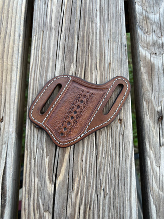 Custom Order- Slanted Style A Stamped Leather Pocket Knife Sheath