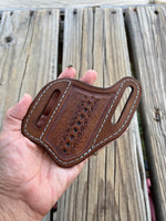Slanted Style Stamped Braid Design Leather Pocket Knife Sheath