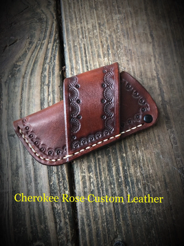 Custom Order- Fold-Over Stamped Leather Pocket Knife Sheath Medium