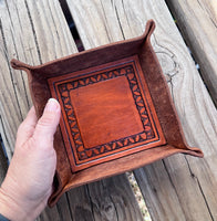 Border Stamped Leather Valet Tray