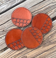 Geometric Hand Stamped Leather Coaster Set of 4