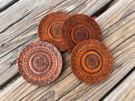 Light Brown Mandala Leather Coaster Set of 4