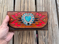 Tribal Turquoise Heart 3 Card Ladies Clutch Wallet