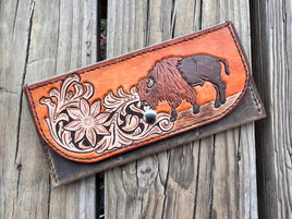 Western Floral Bison 3 Card Ladies Clutch Wallet