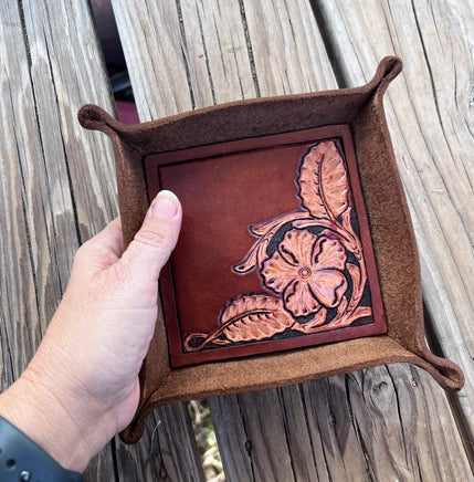 Traditonal Western Floral Leather Valet Tray