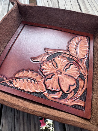 Traditonal Western Floral Leather Valet Tray