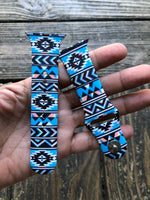 Blue Aztec Silicone Apple Watchband