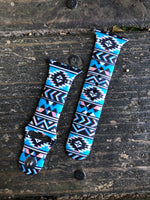 Blue Aztec Silicone Apple Watchband