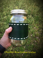 Emerald Green with White Buckstitching 32oz Mason Jar Wrap - Peyote Rose
