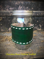 Emerald Green with White Buckstitching 32oz Mason Jar Wrap - Peyote Rose