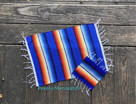 Blue Serape Place Mat and Coaster Gift Set - Peyote Rose